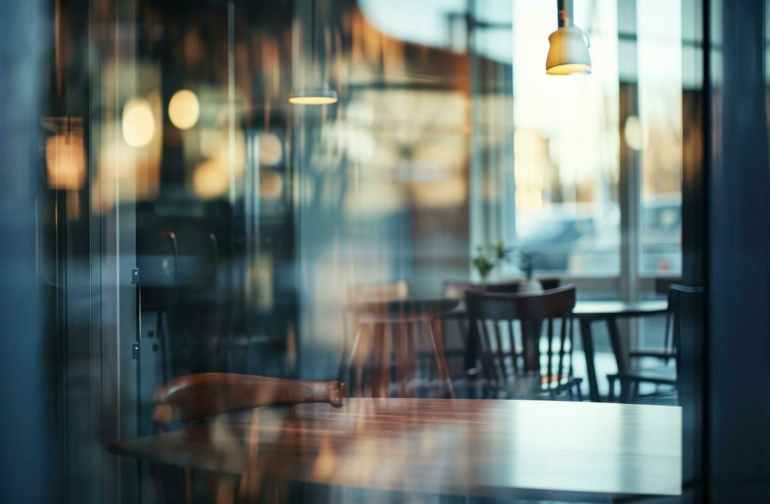 AI generated blurred glass door in interior kitchen dining room photo