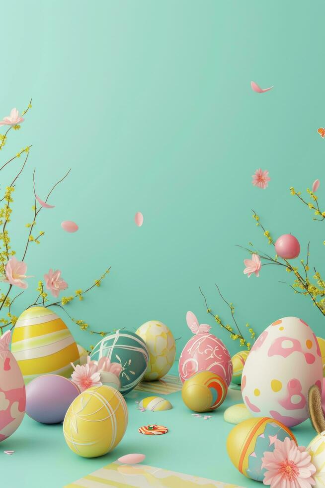 AI generated easter poster template with large copy space for text photo