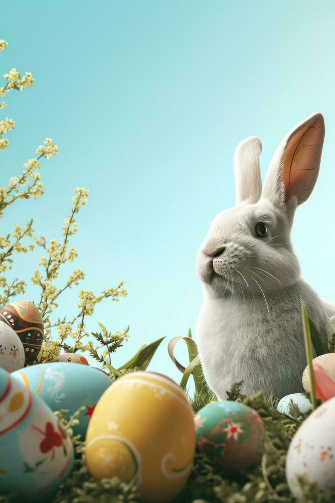 AI generated easter poster template with large copy space for text photo