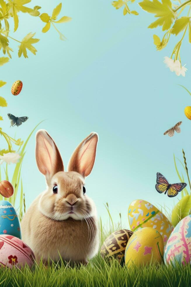 AI generated easter poster template with large copy space for text photo