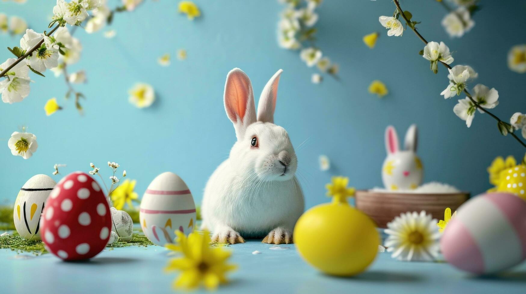 AI generated easter poster template with large copy space for text photo