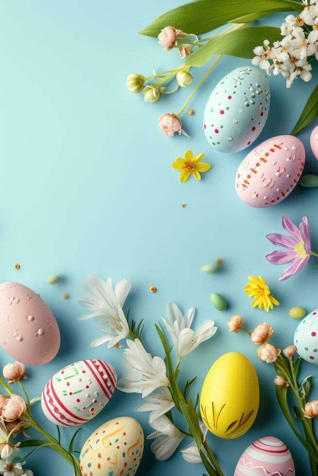 AI generated easter poster template with large copy space for text photo