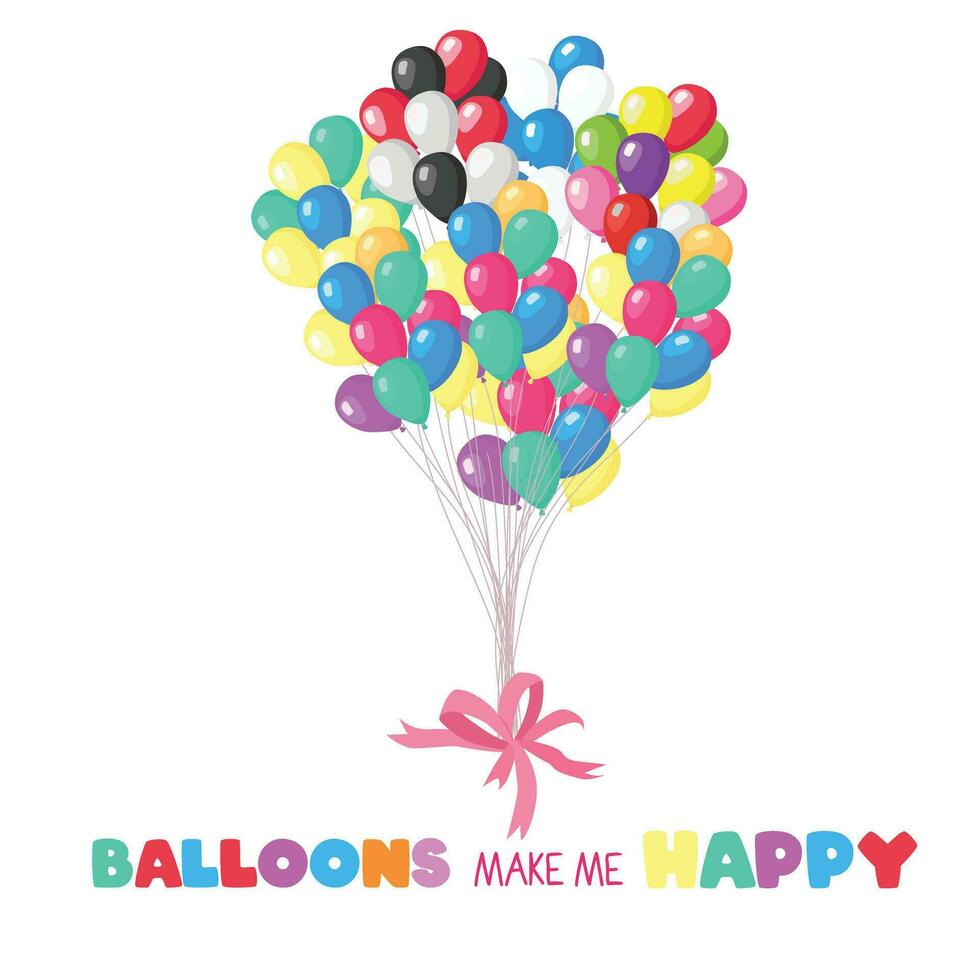 Balloons vector illustration set in cartoon style. Colorful bunch of balloons. Flying balloon clip art. Decoration items for party. Flat vector isolated on white background.