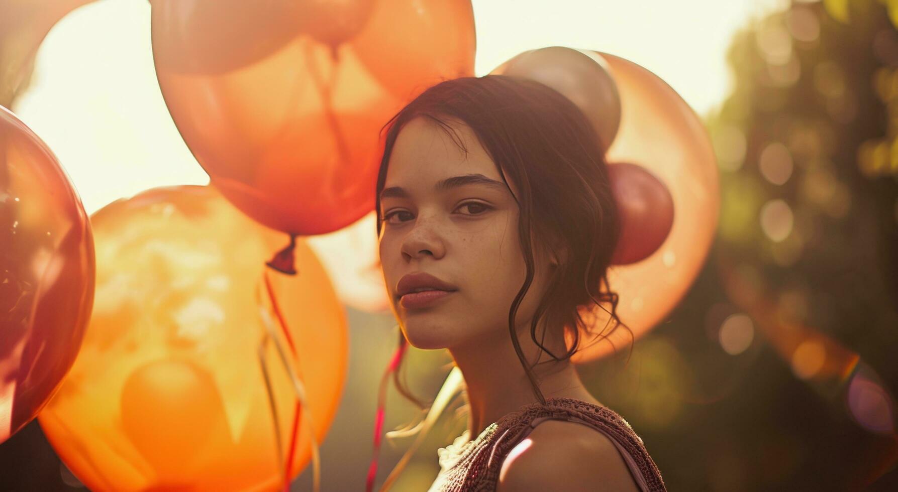 AI generated young girl  with balloons photo