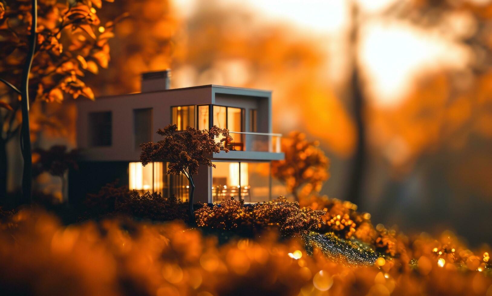 AI generated miniature house on nature background photo