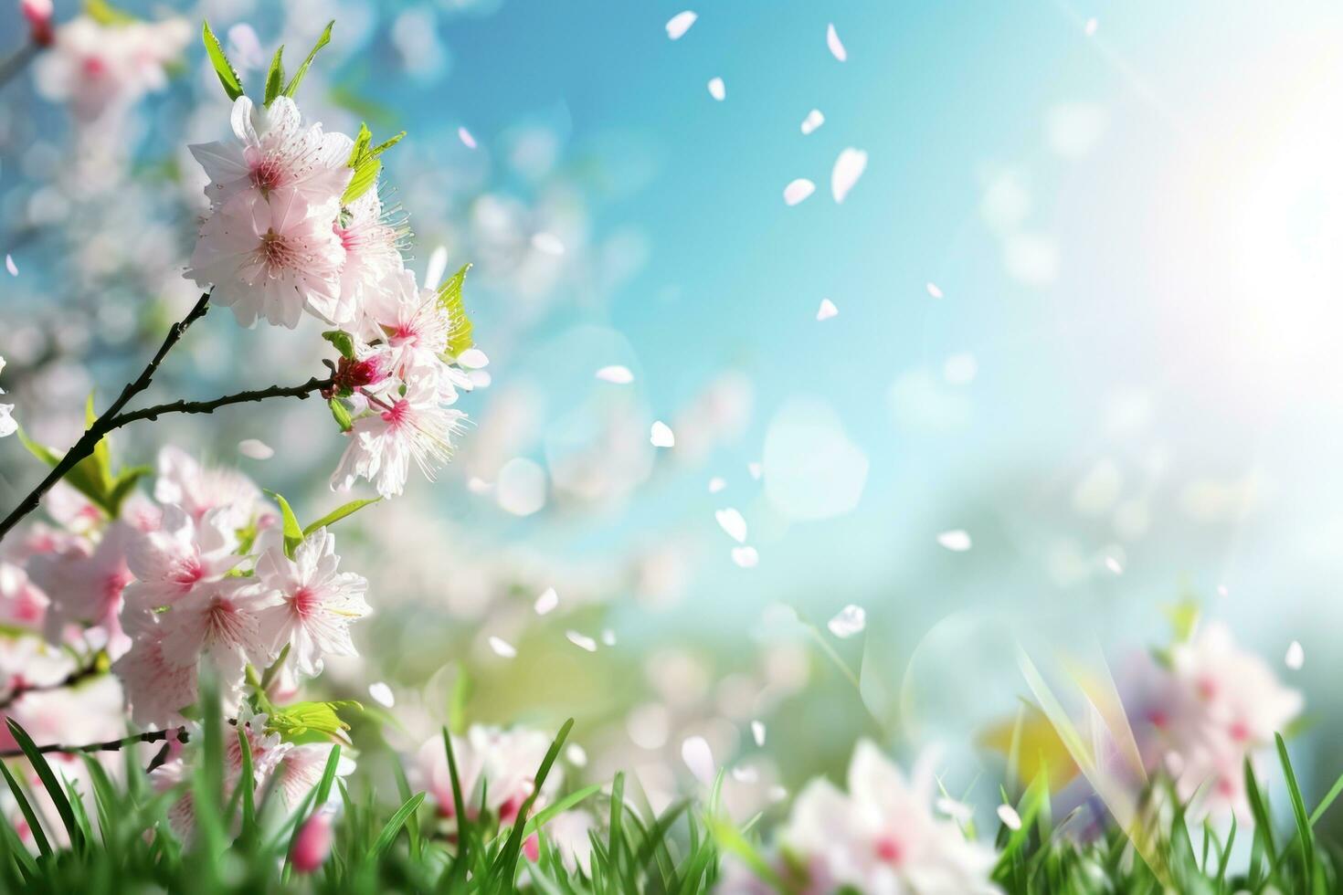 AI generated spring poster template with large copy space for text photo