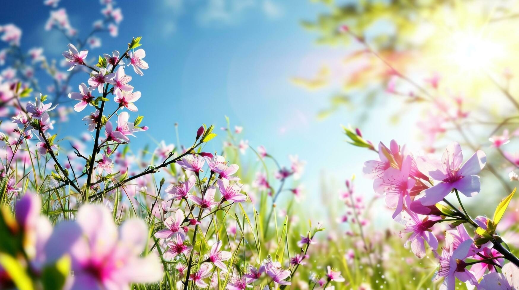 AI generated spring poster template with large copy space for text photo