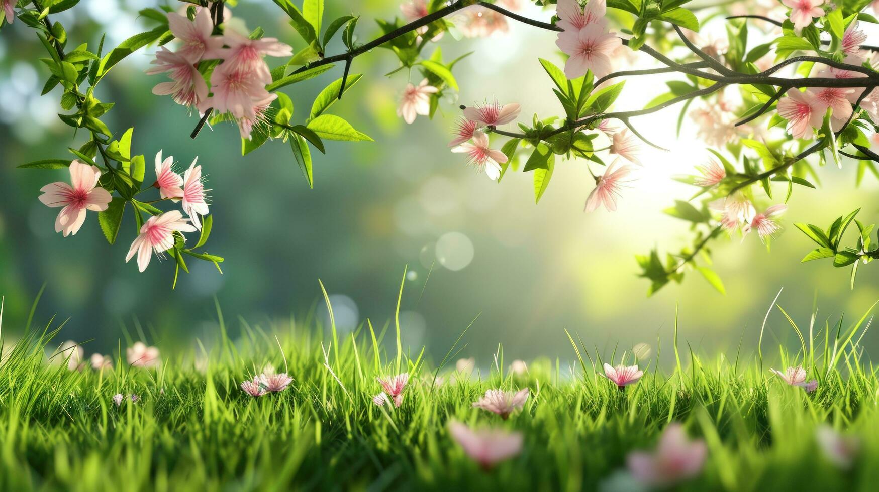 AI generated spring poster template with large copy space for text photo