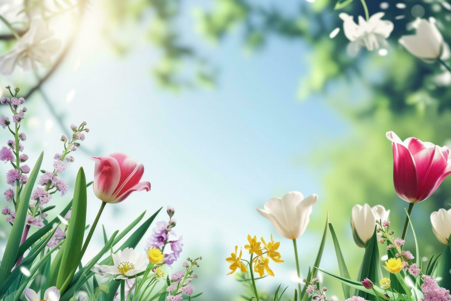 AI generated spring poster template with large copy space for text photo