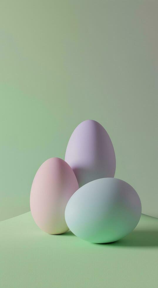 AI generated pink, blue and green eggs on a green background photo