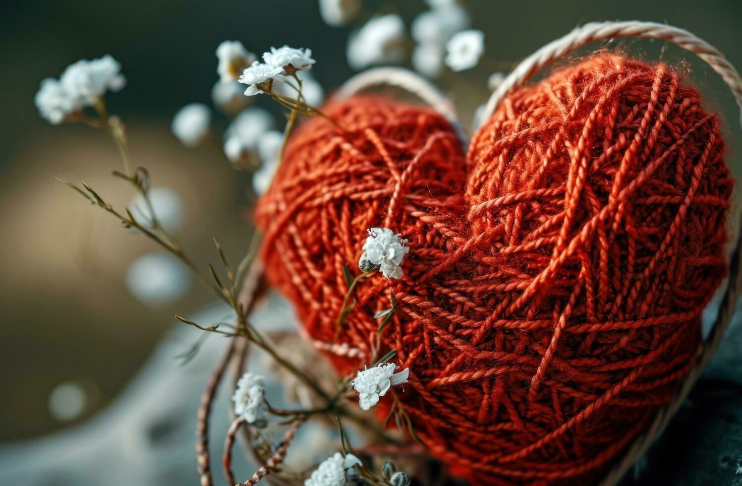 AI generated the heart made out of red wool and white photo