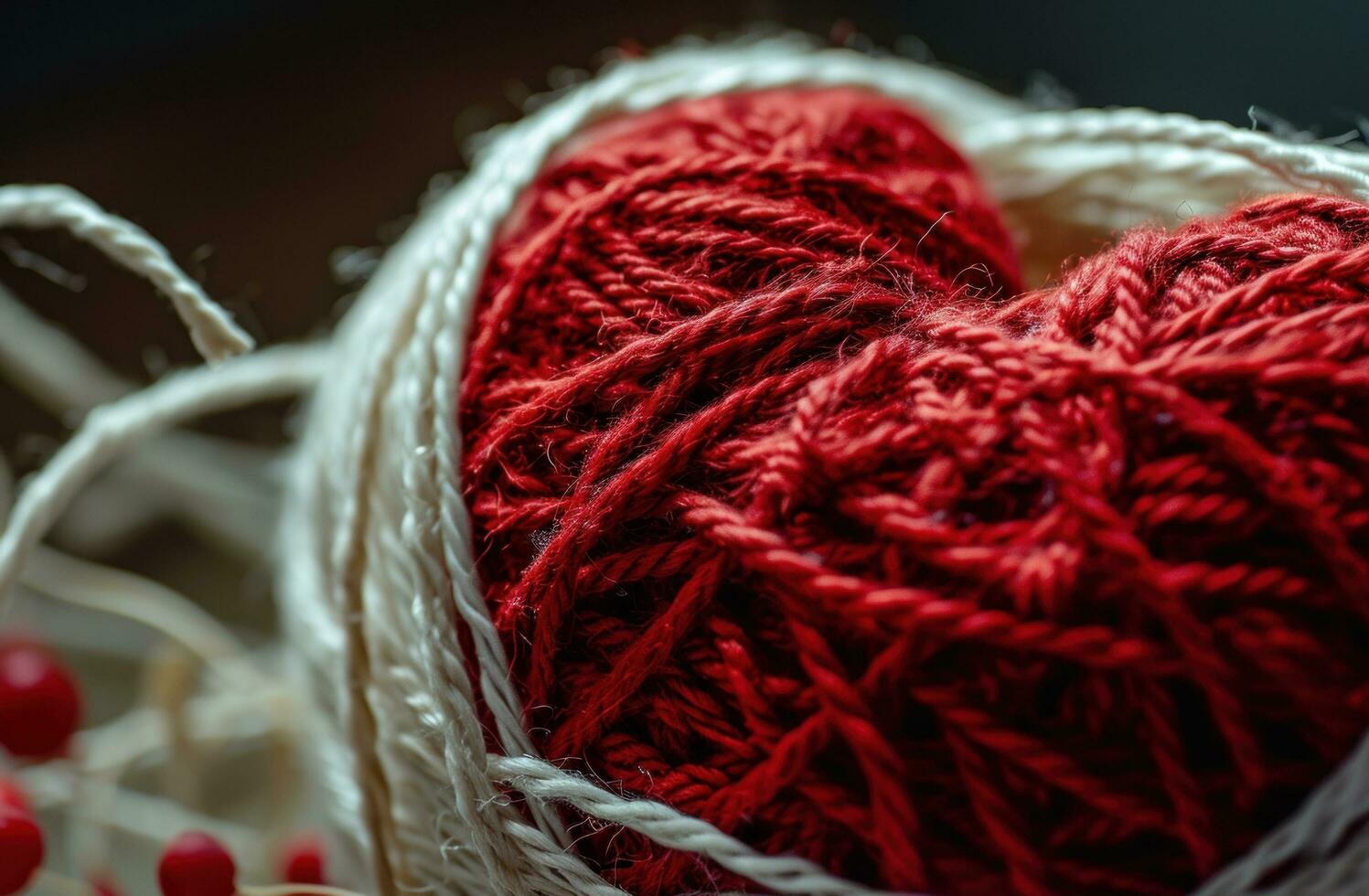 AI generated the heart made out of red wool and white photo