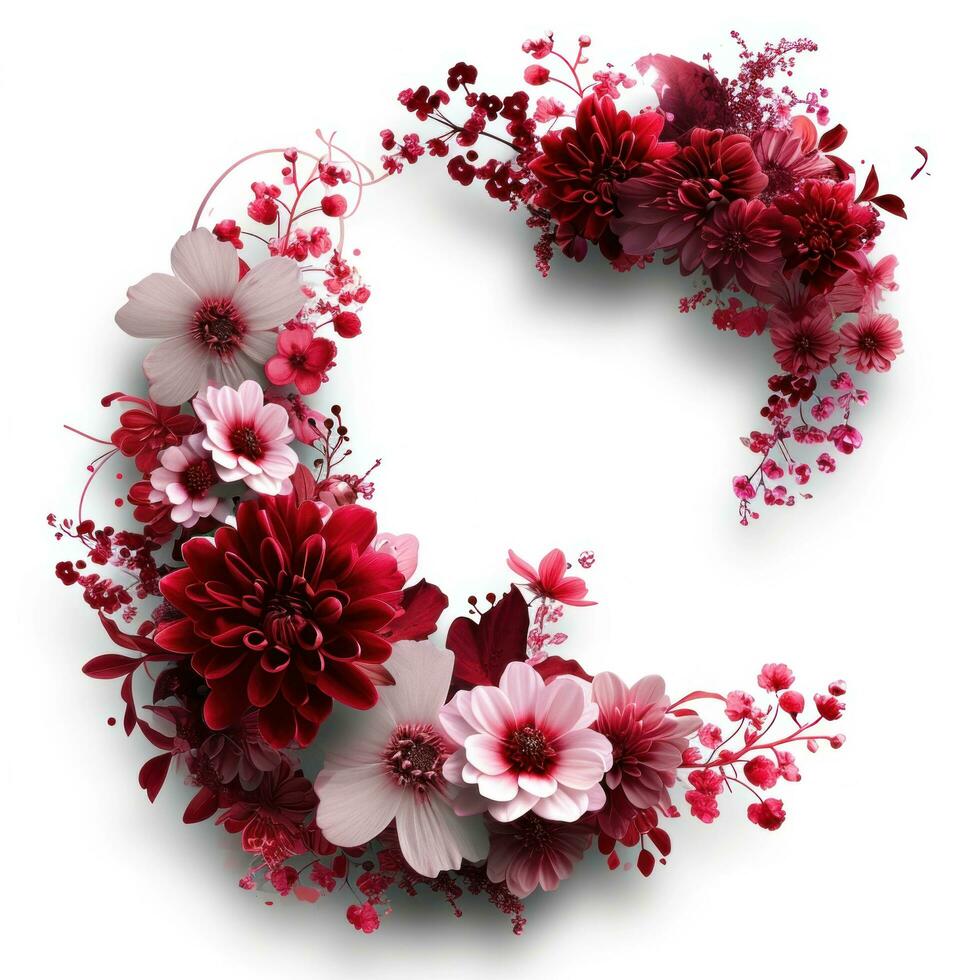 AI generated Valentine's day frame made of flowers photo