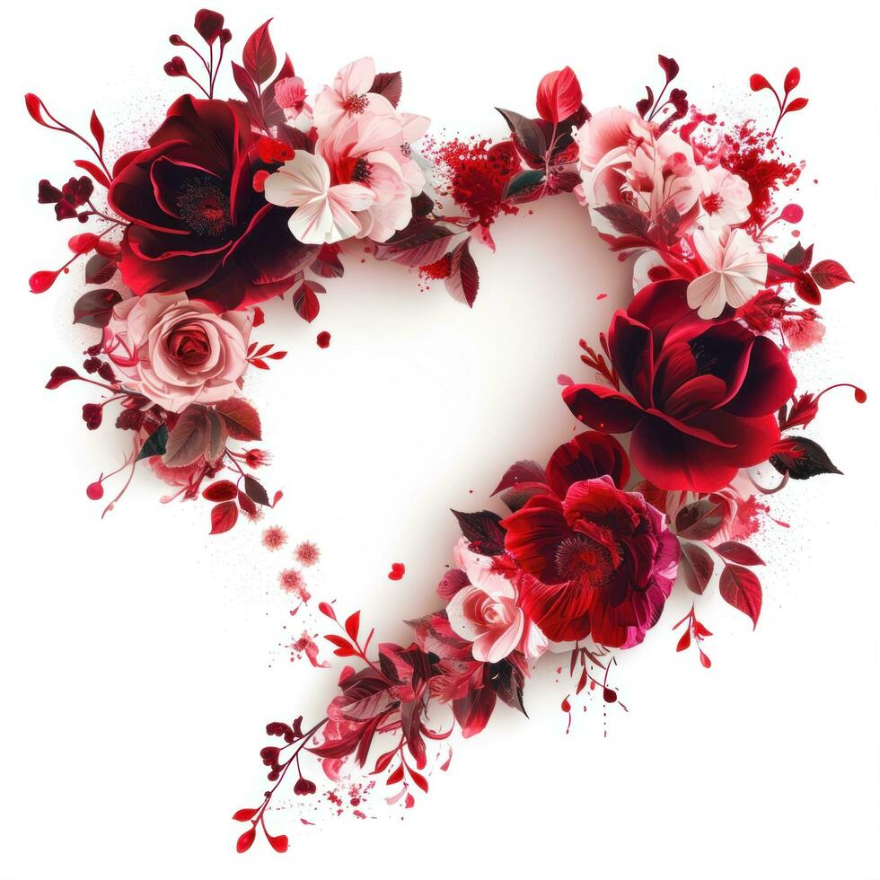 AI generated Valentine's day frame made of flowers photo