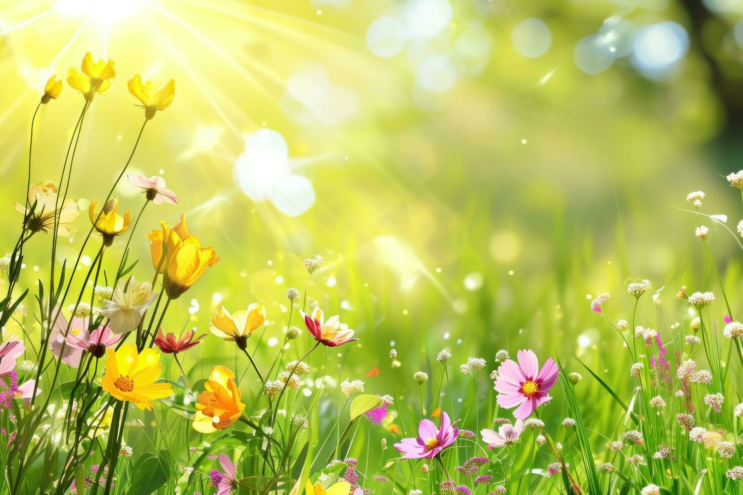 AI generated spring poster template with large copy space for text photo