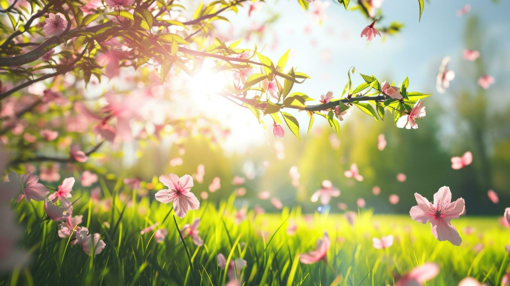 AI generated spring poster template with large copy space for text photo