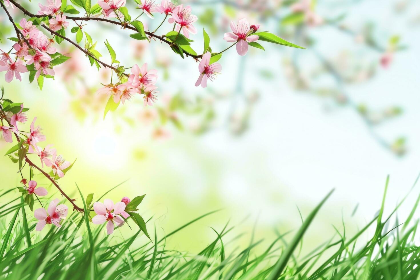 AI generated spring poster template with large copy space for text photo