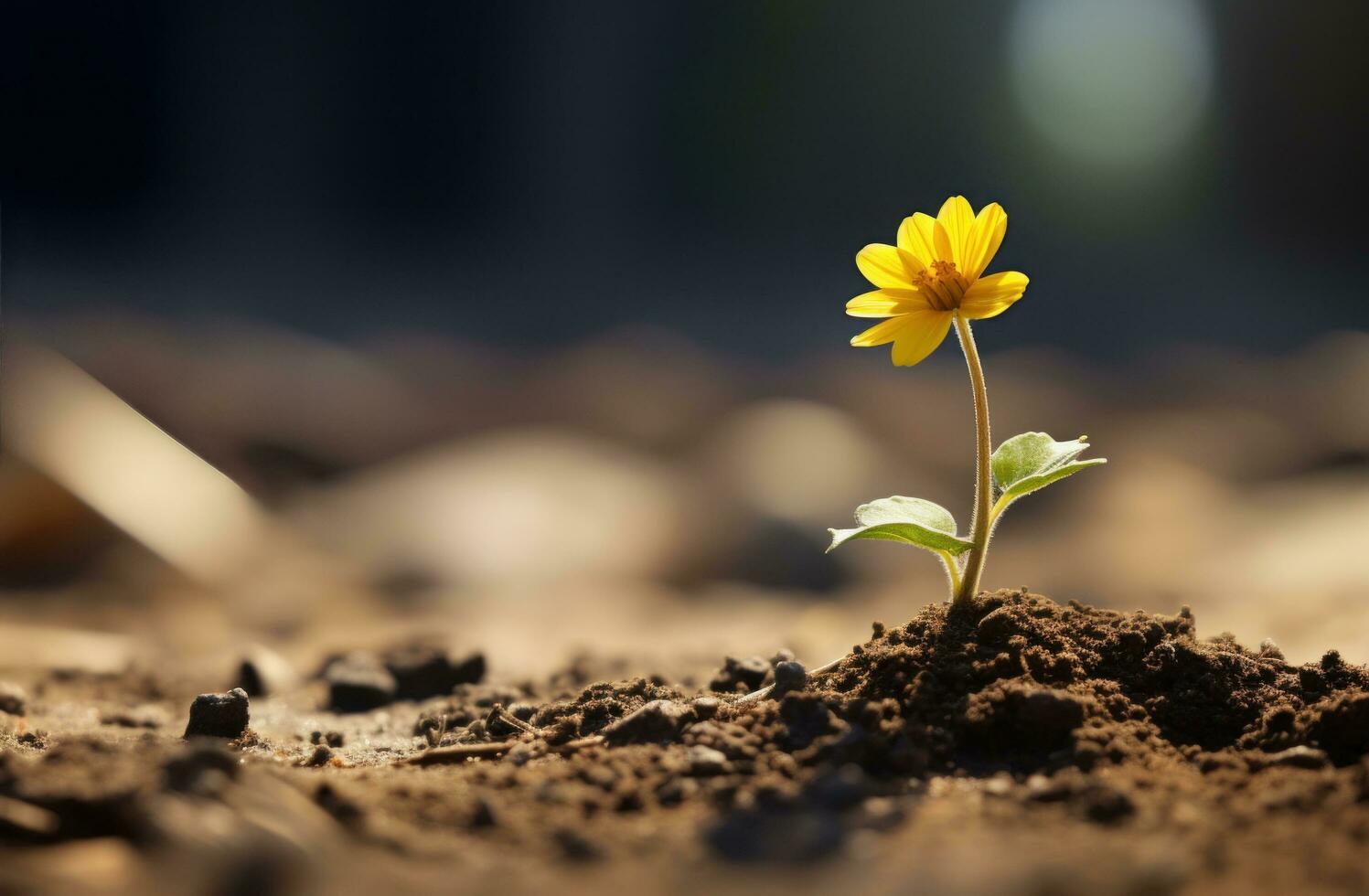 AI generated a small yellow flower that is growing in the dirt photo