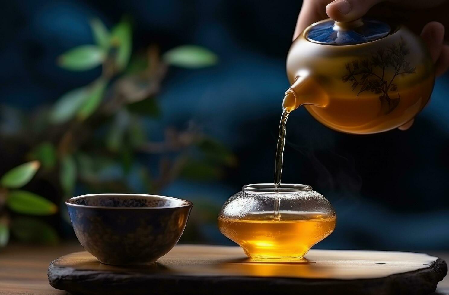 AI generated a pot is pouring a cup of tea photo