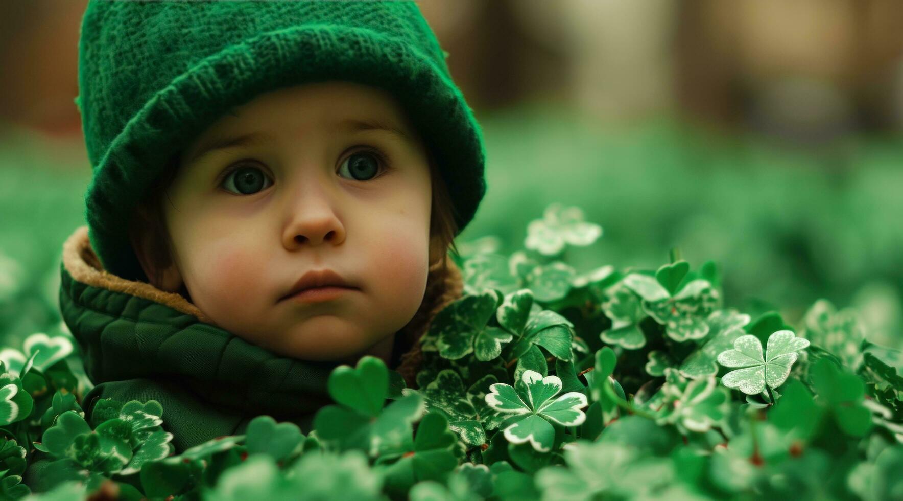 AI generated a toddler at the st patricks day parade surrounded by shamrocks photo