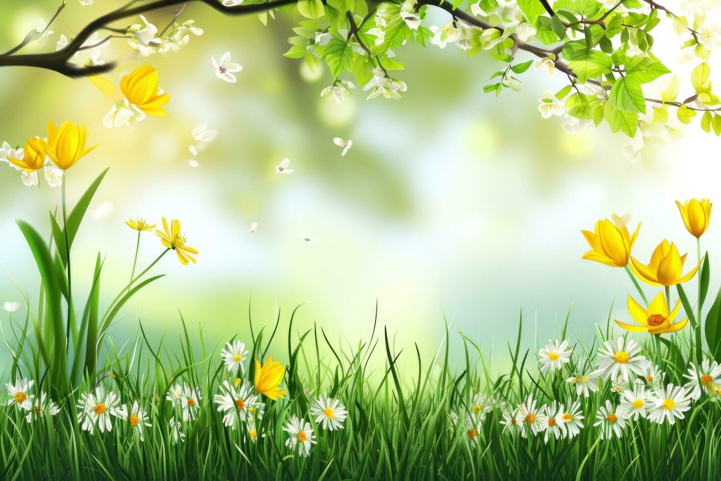 AI generated spring poster template with large copy space for text photo
