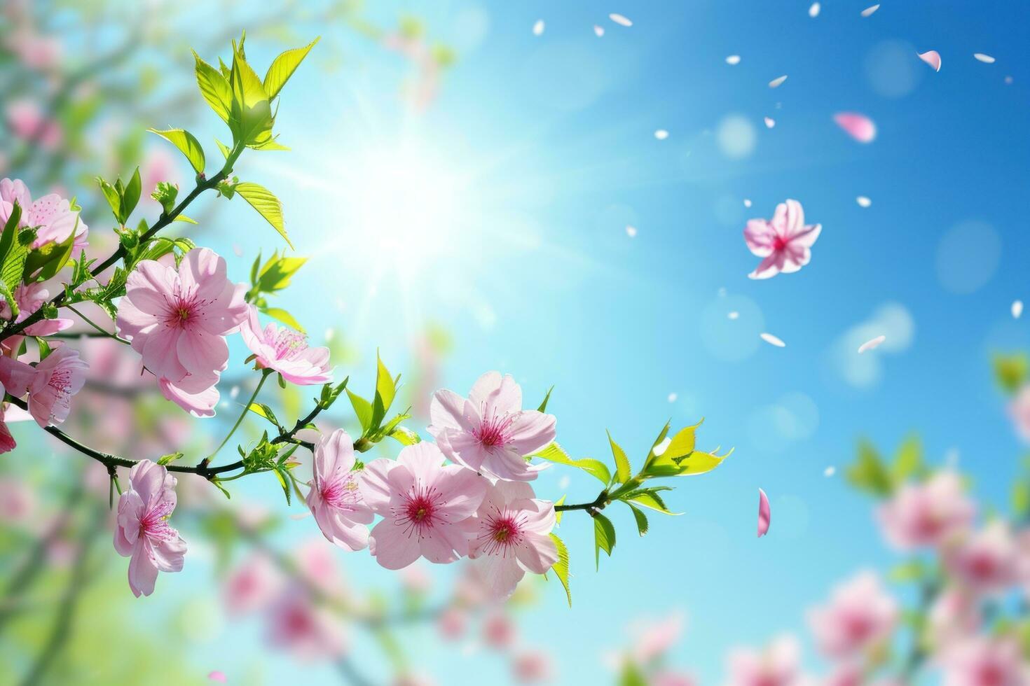 AI generated spring poster template with large copy space for text photo