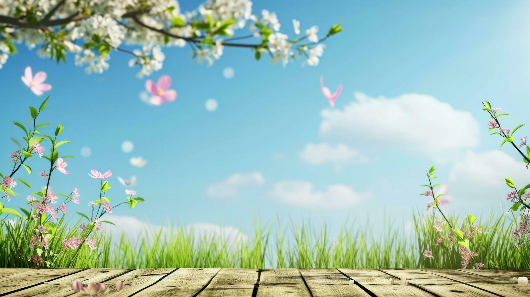 AI generated spring poster template with large copy space for text photo