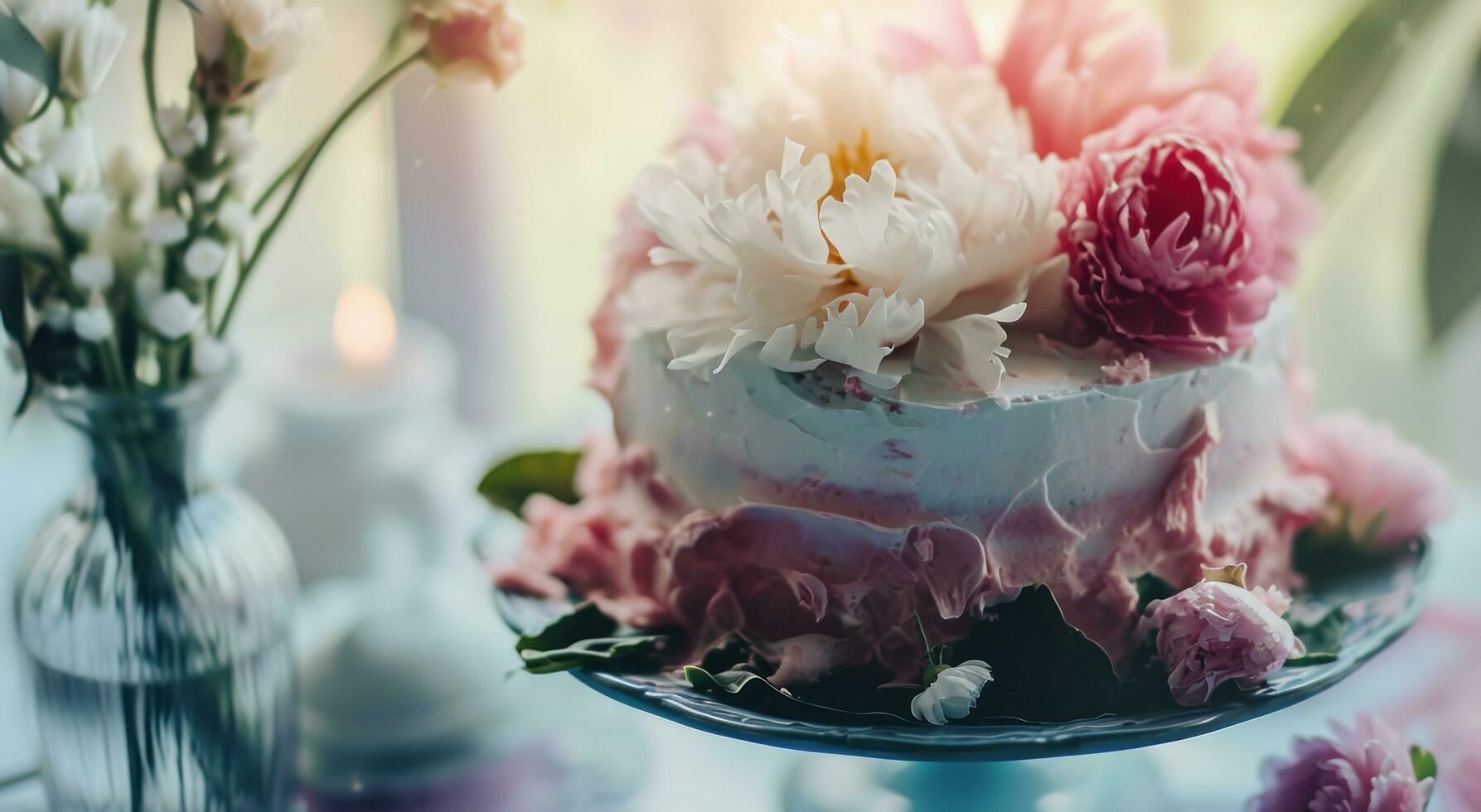 AI generated flower cakes on background photo