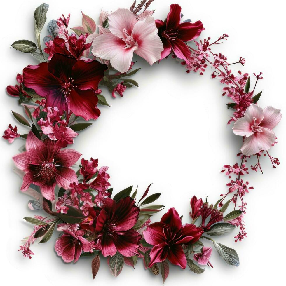 AI generated Valentine's day frame made of flowers photo