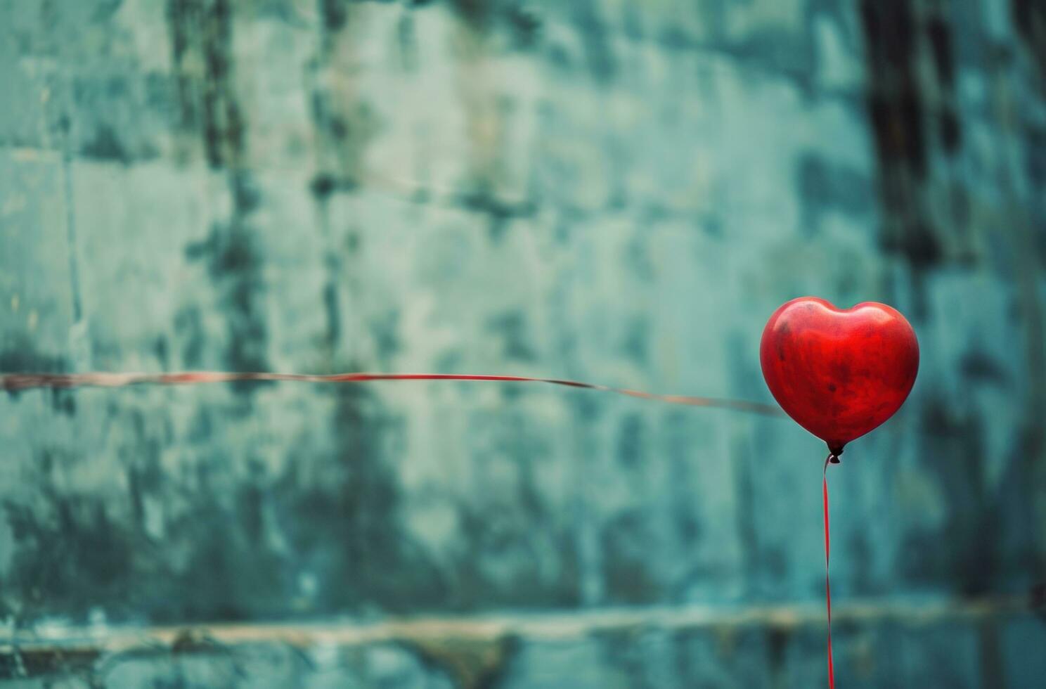 AI generated a red heart balloon in the air with a red line across it photo