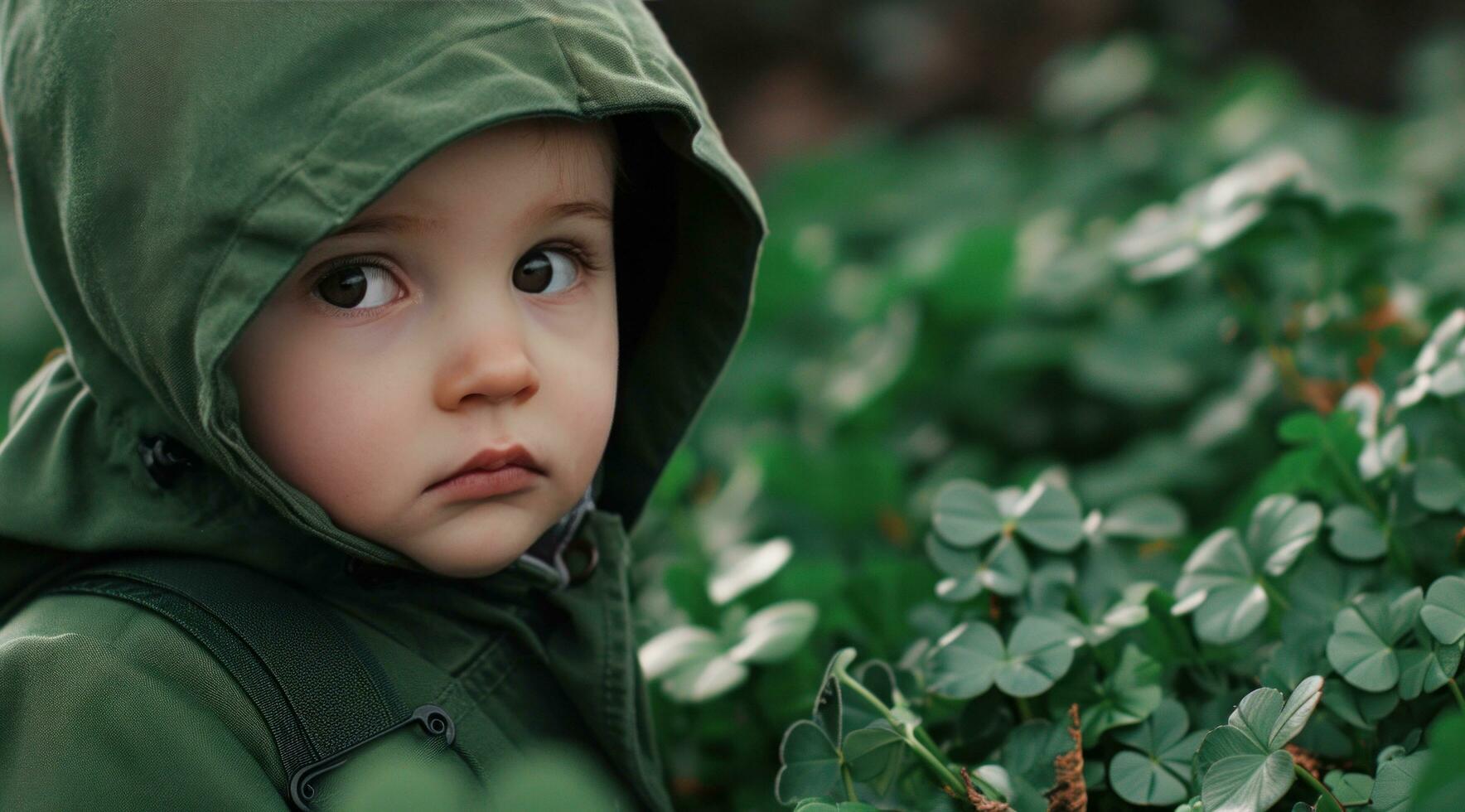 AI generated a toddler at the st patricks day parade surrounded by shamrocks photo