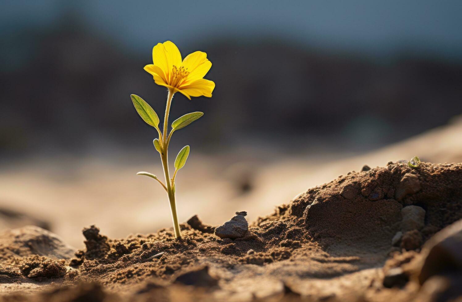 ai generado un pequeño amarillo flor ese es creciente en el suciedad foto