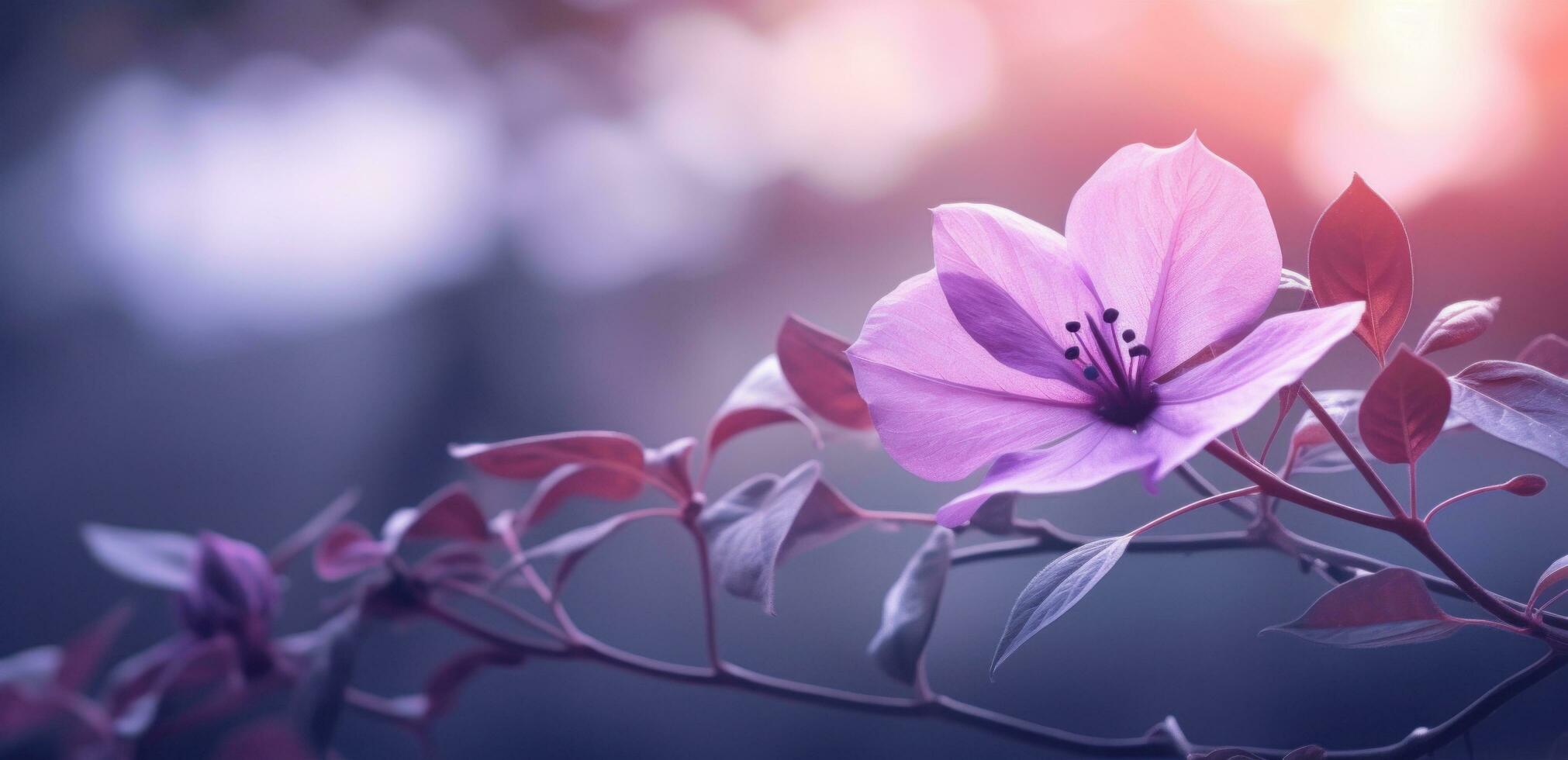 AI generated a purple flower with leaves in it is the background photo