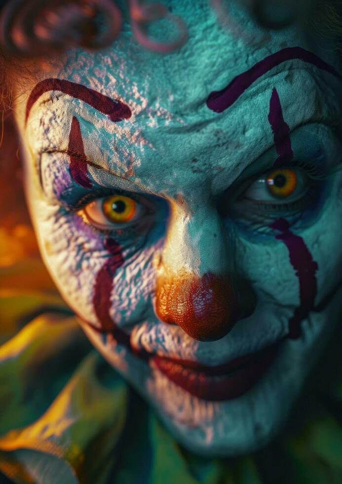 AI generated a clown with colorful make up and eyes photo