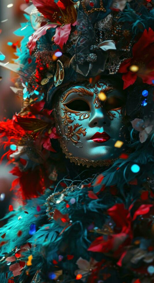 AI generated carnival, celebration confetti and masks, photo