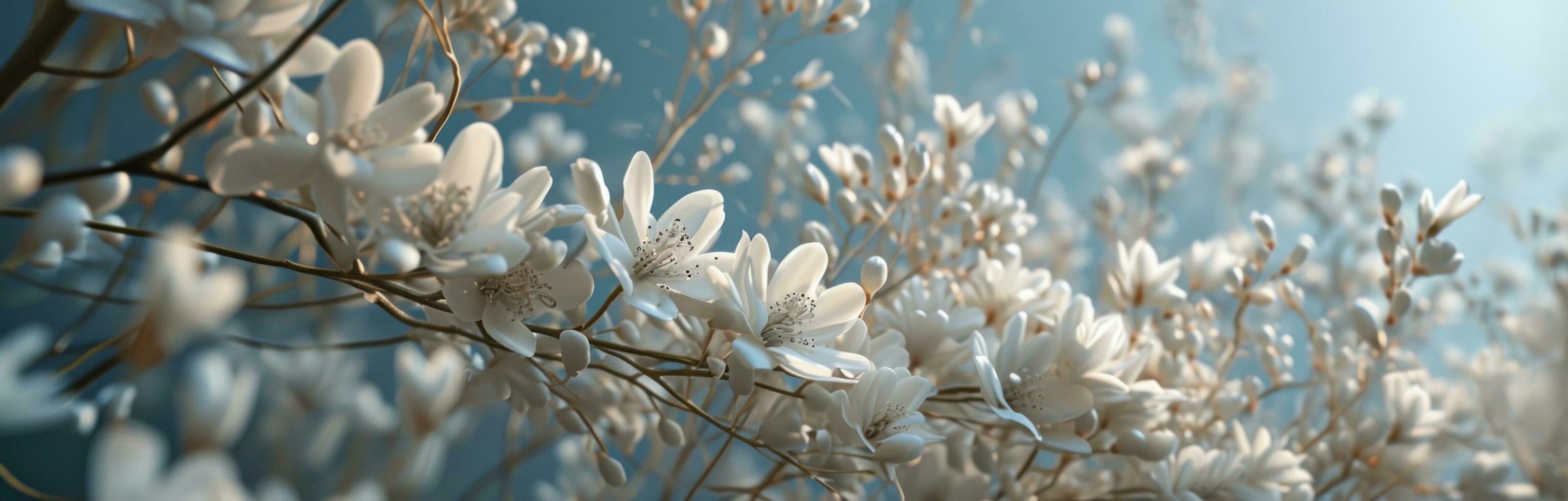 ai generado un antecedentes de blanco flores en un azul antecedentes foto