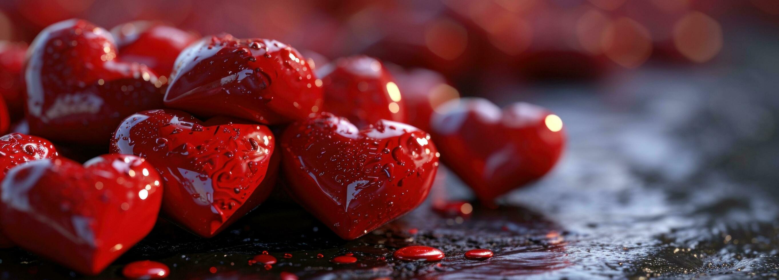AI generated a bunch of red heart icons on a dark background photo