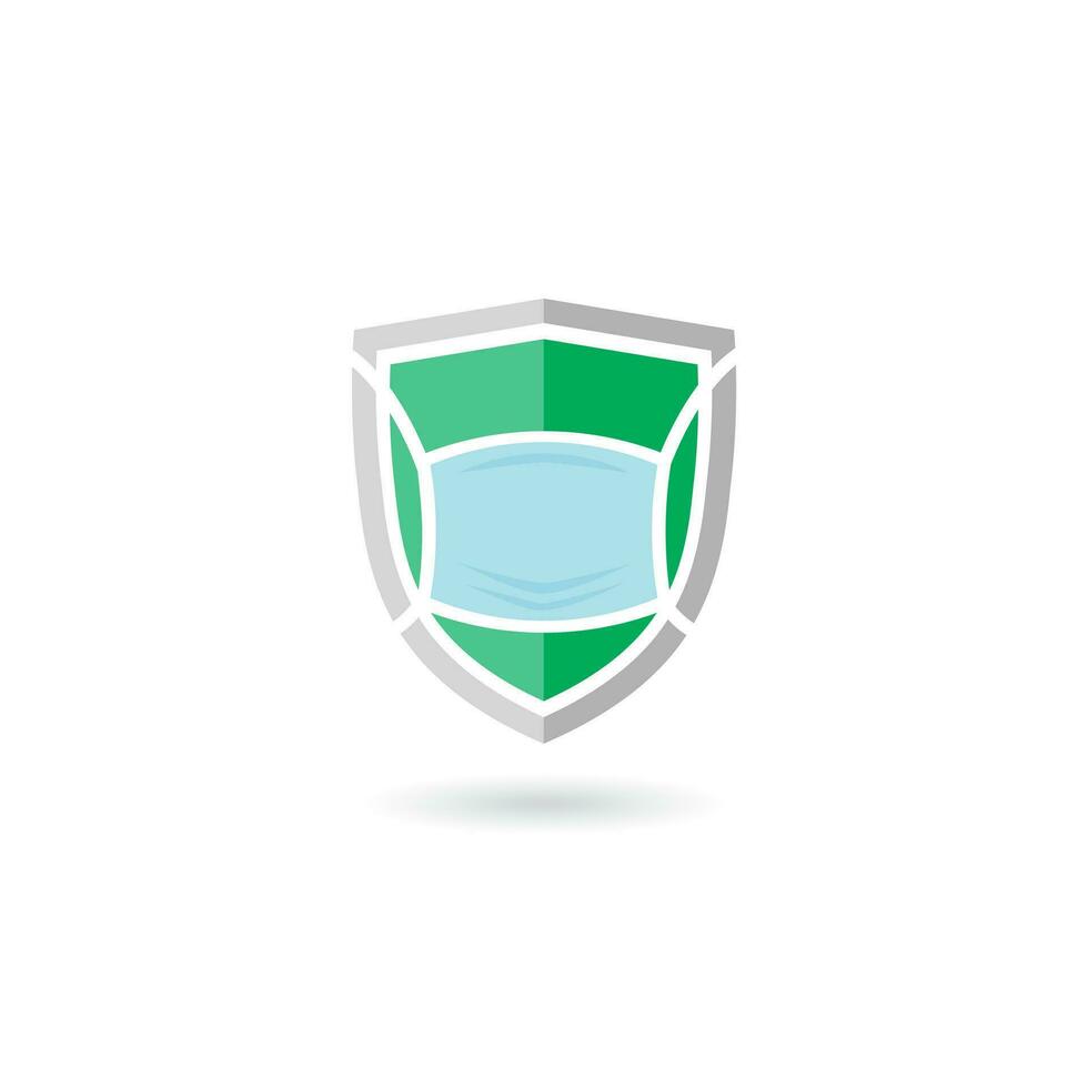 Shield with mask vector logo. Logo suitable for preventive from virus. covid-19, bacteria, dust, mucus and saliva.