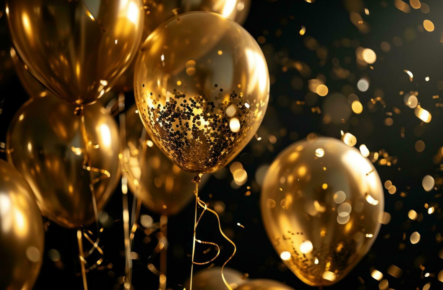 AI generated a black background with gold balloons photo
