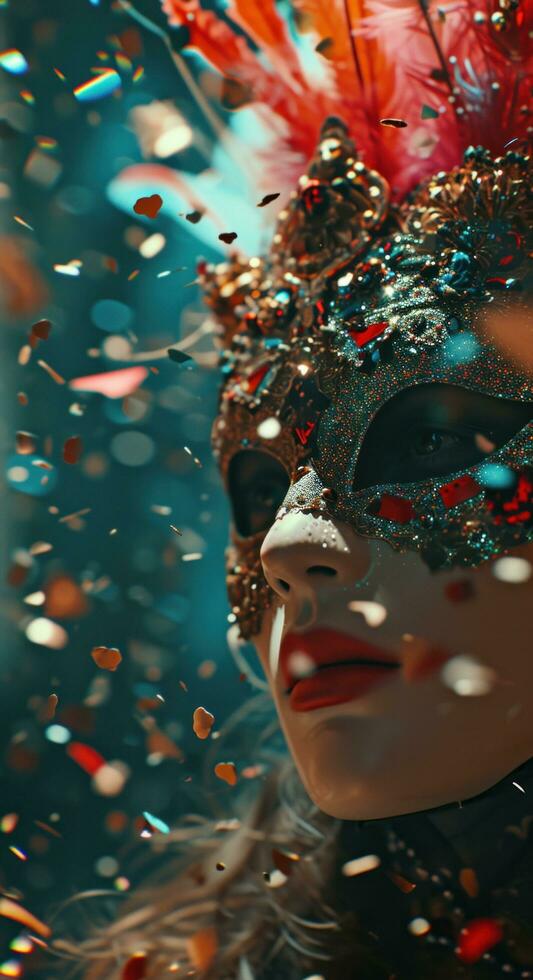 AI generated carnival, celebration confetti and masks, photo