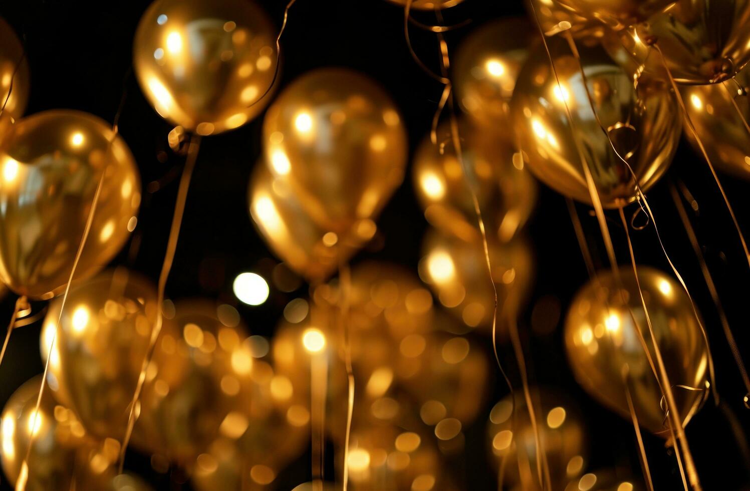 AI generated a black background with gold balloons photo