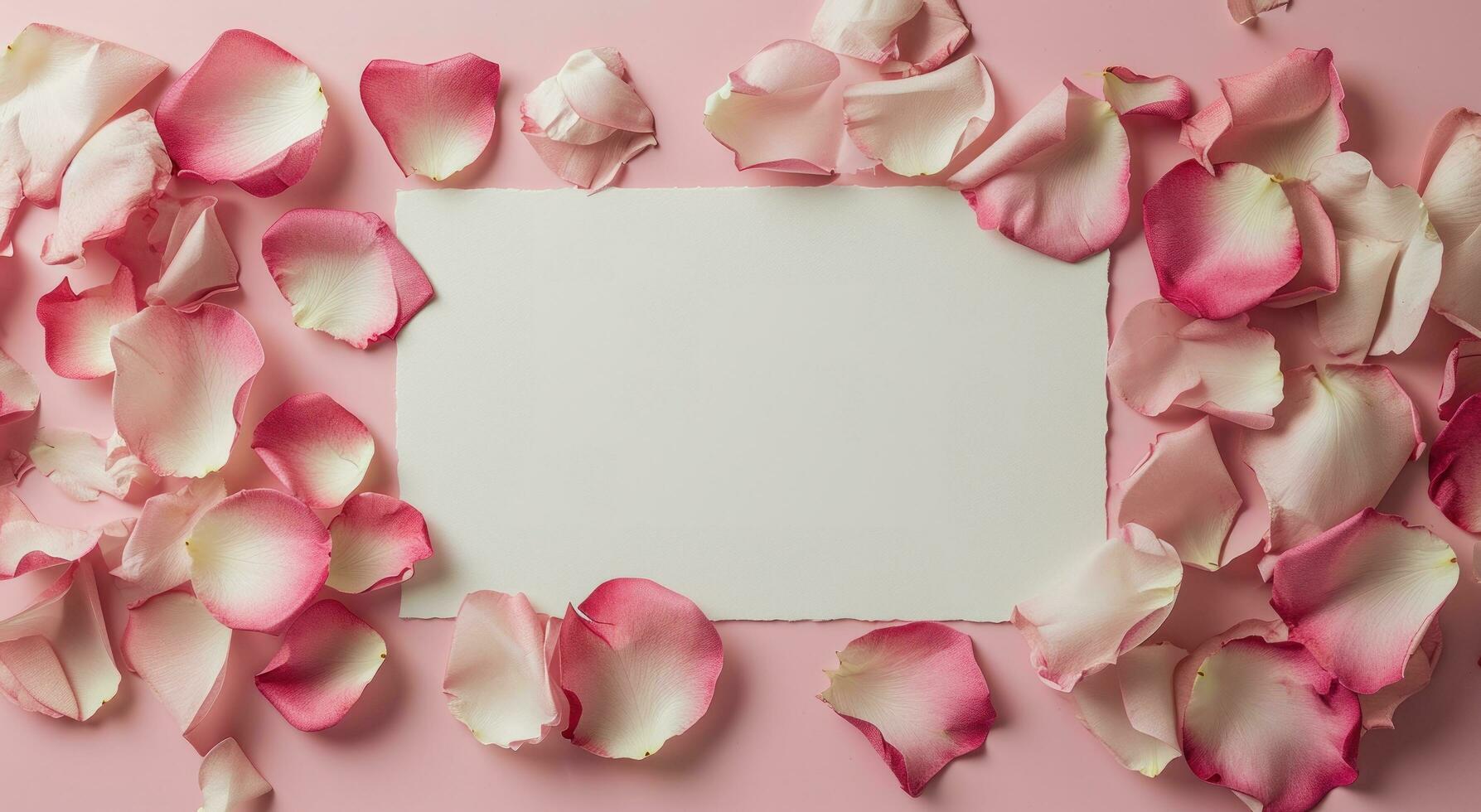 AI generated a blank paper and rose petals on a pink background photo