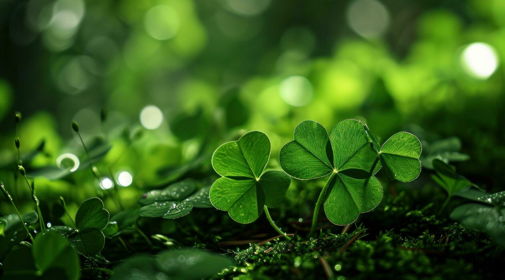 AI generated a four leaf clover leaf on a green background photo