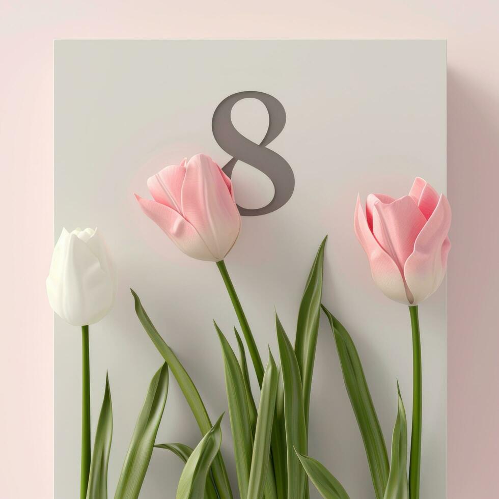 AI generated 8 march card template with large copy space for text photo