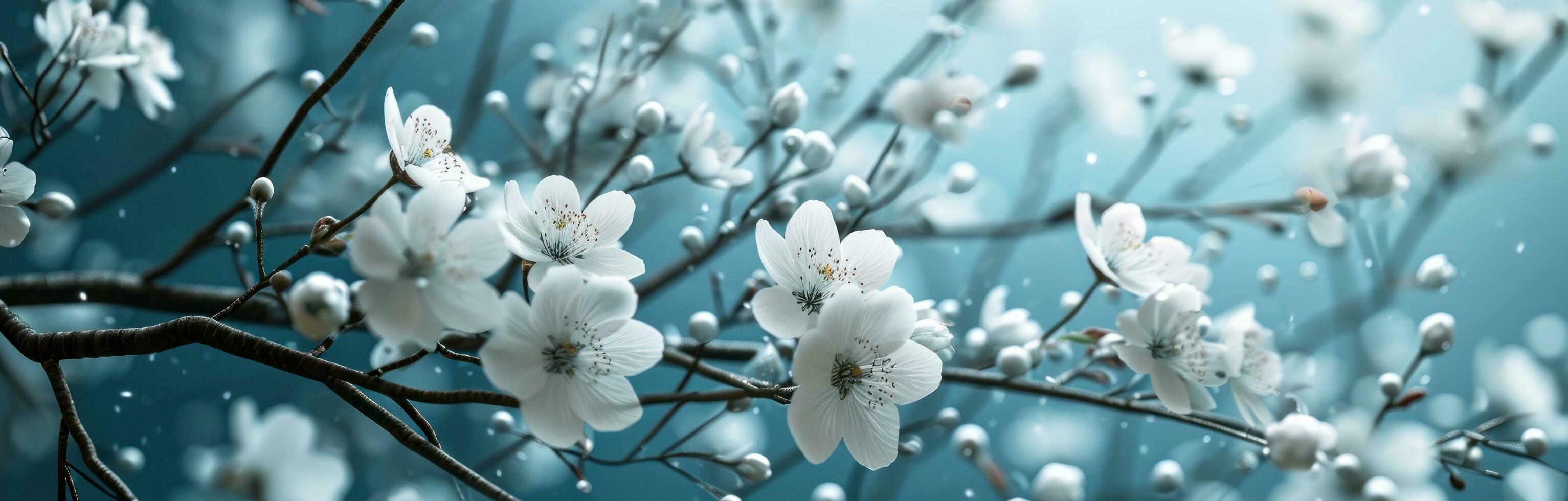 AI generated a background of white flowers on a blue background photo