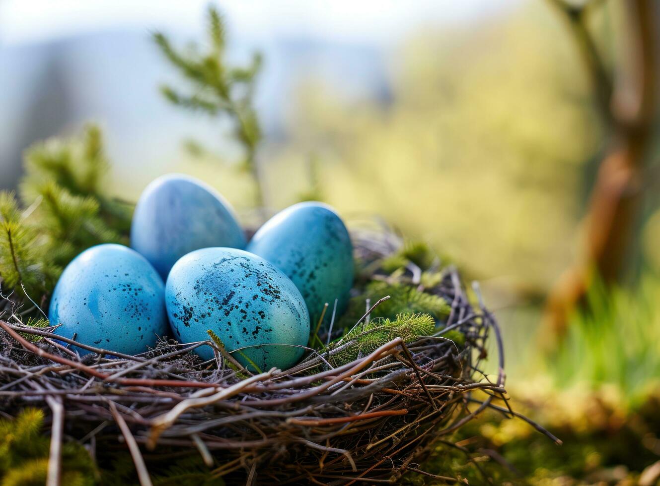 AI generated blue easter eggs are in the nest easter photo