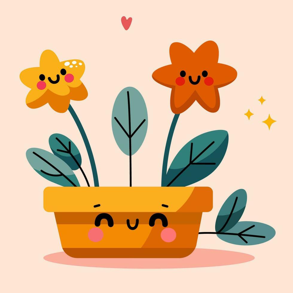 Two flowers in orange pot vector