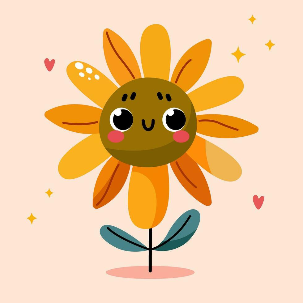 Happy cute cartoon sunflower vector