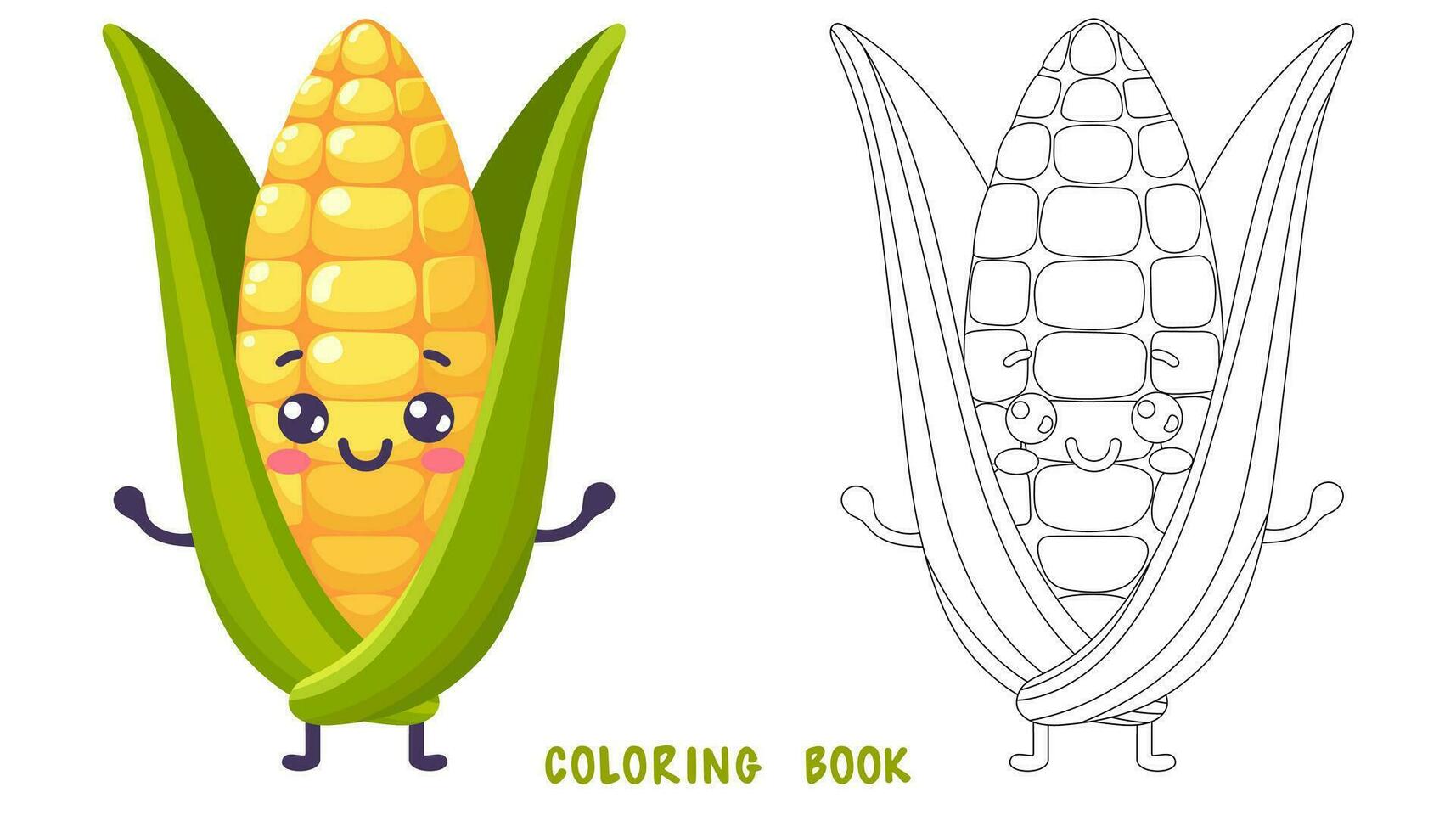 Coloring book of groovy cartoon funny corn vector