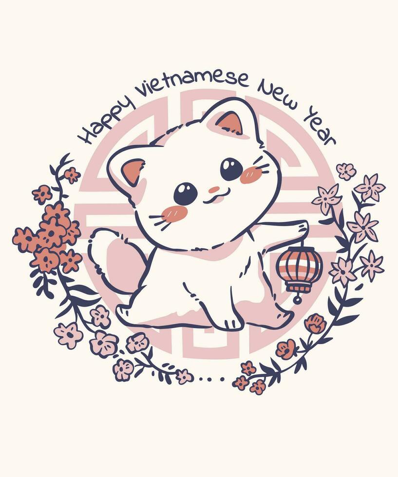 linda gato vietnamita nuevo año camiseta vector